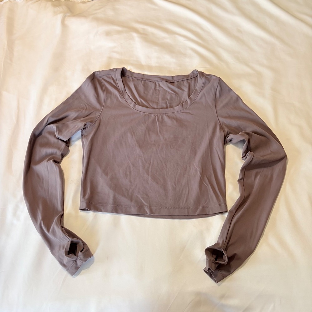 CRZ YOGA Women Mauve Long Sleeve Crop Top Workout Shirt Thumbholes Size Small